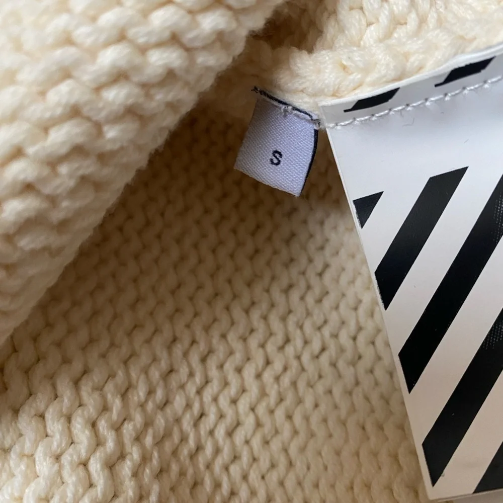 Off-White c/o Virgil Abloh Cream Knit Sweater Sz Small Logo Cuff 2013 Authentic - Picture 7 of 14